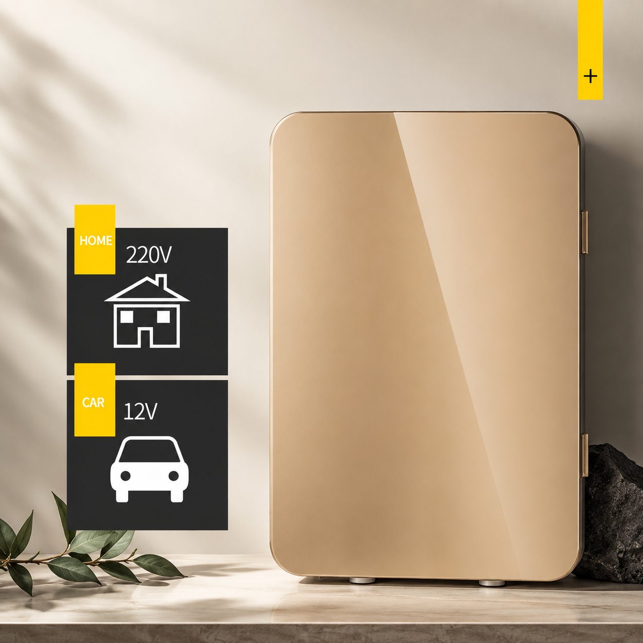 Mini Frigider pentru Auto / Cosmetice, , Dubla Functie de Incalzire Racire, Portabil, Exterior 28 x 26 x 19 cm / Interior 24 x 20 x 15 cm, Volum 8 L, Gold/Alb 3