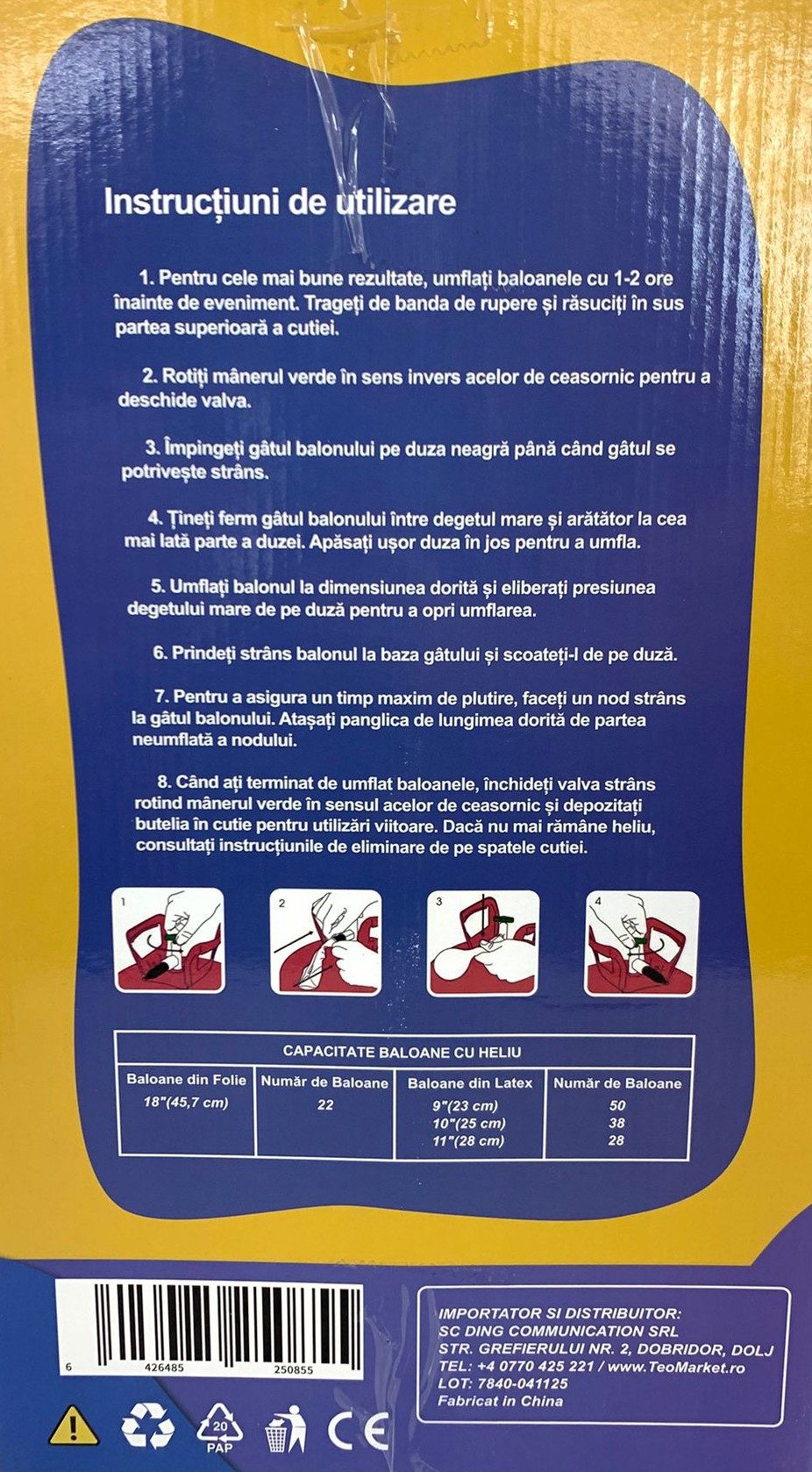 Butelie Heliu de Unica Folosinta, Butelie pentru 50 Baloane Latex, Ideala pentru Petreceri si Evenimente, 13l, 24x24x42, Rosu