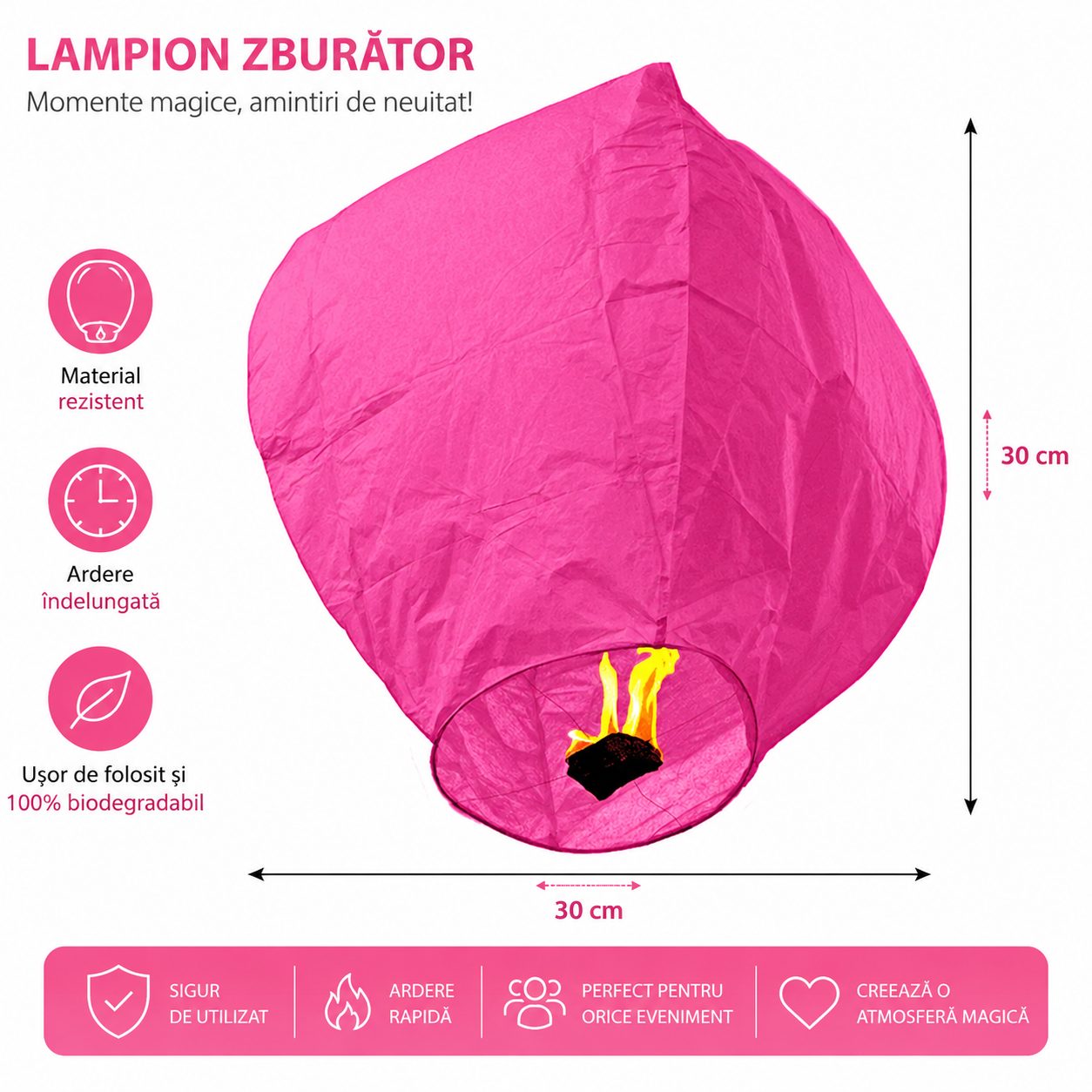Lampion zburător Flippy roz, dimensiuni 30 x 30 cm