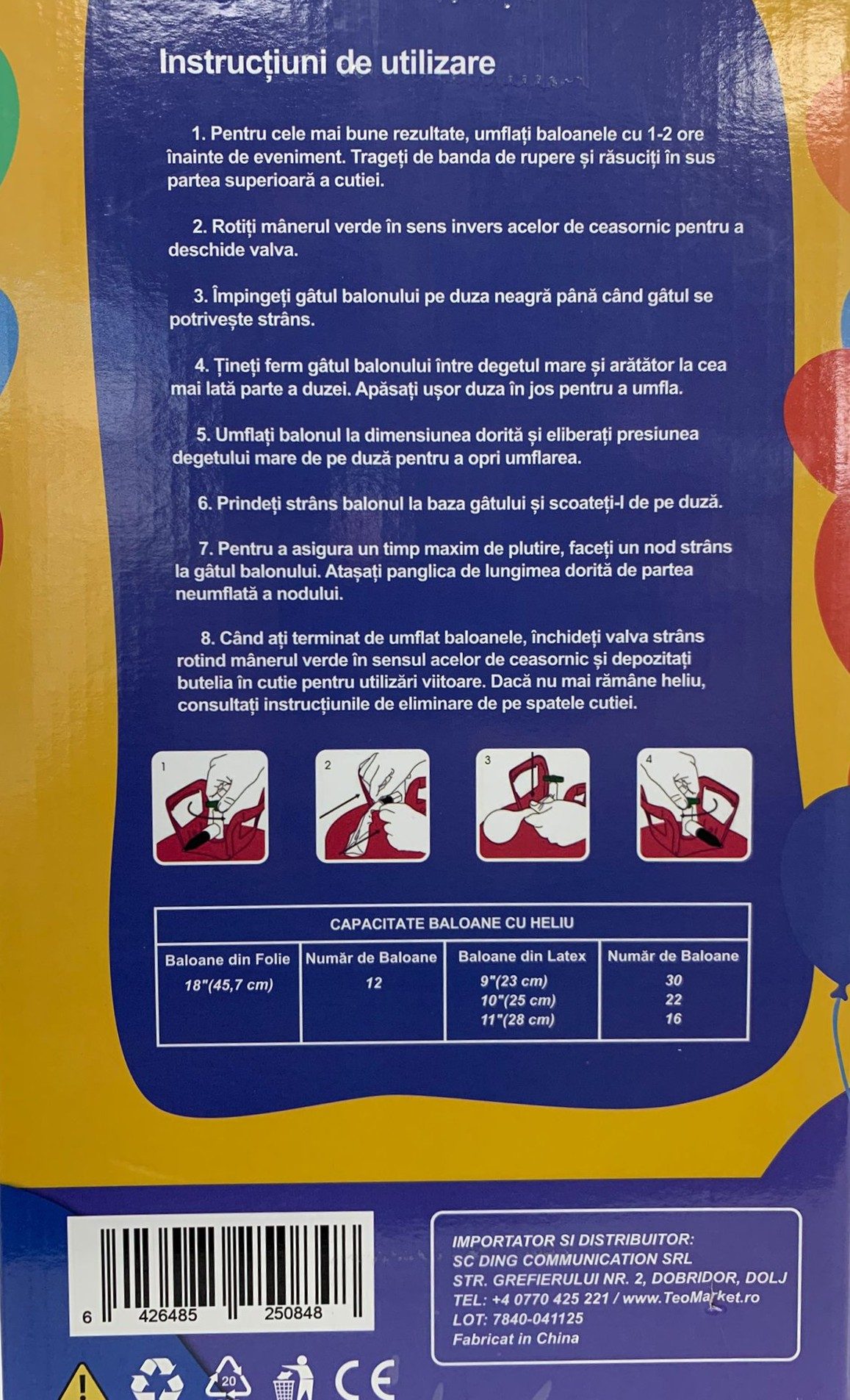 Butelie Heliu de Unica Folosinta, Butelie pentru 30 Baloane Latex, Ideala pentru Petreceri si Evenimente, 7l, 20x20x37, Rosu