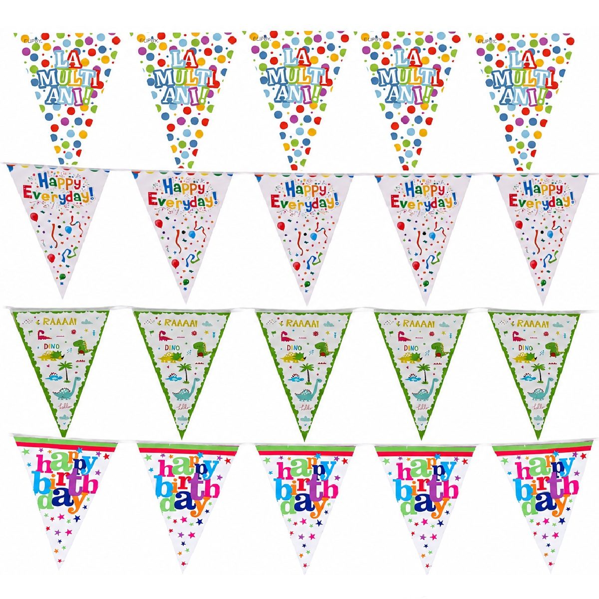 Set 10 Stegulete Tip Banner, TOPinStock, Colectia Petrecere, din Hartie Cretata, Multicolor - Imagine