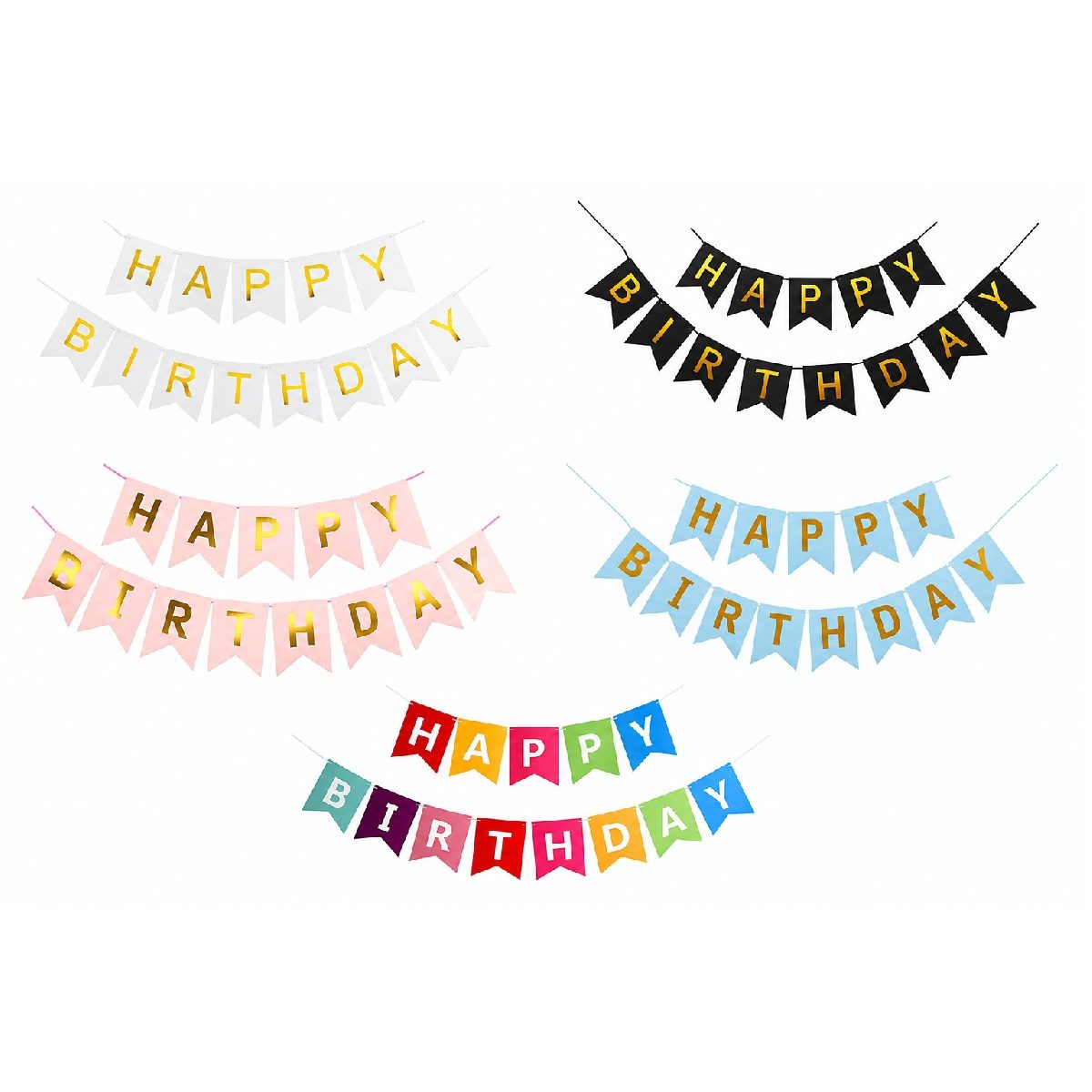 Banner Happy Birthday 100x200 cm, TOPinStock, Dimensiune Stegulet 11.5x16.5 cm, Rola de Ata Inclusa - Imagine
