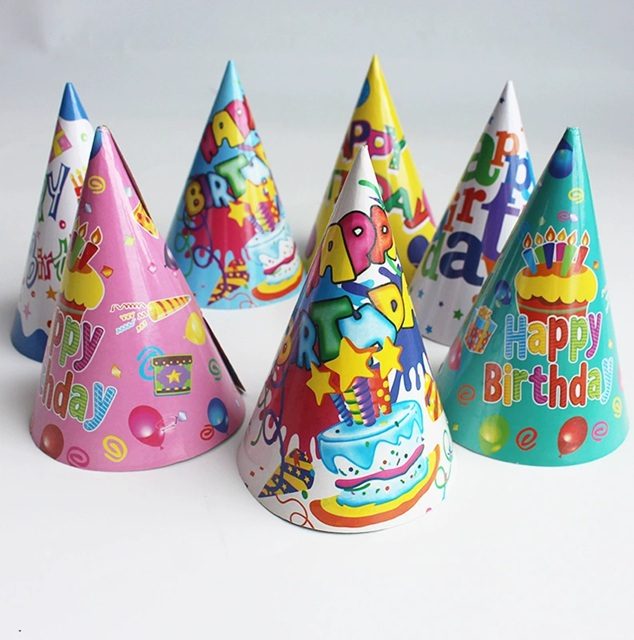 Set 6 Coifuri, TOPinStock, Petrecere Copii, din Carton, 20 x 13.5 cm, Happy Birthday, Multicolor - Imagine
