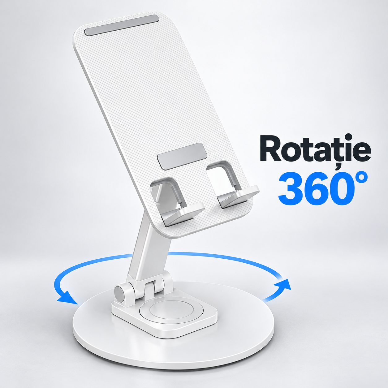 Suport de Birou pentru Telefon si Tableta, Flippy, Metal, Pliabil, Rotire 360°, Alb