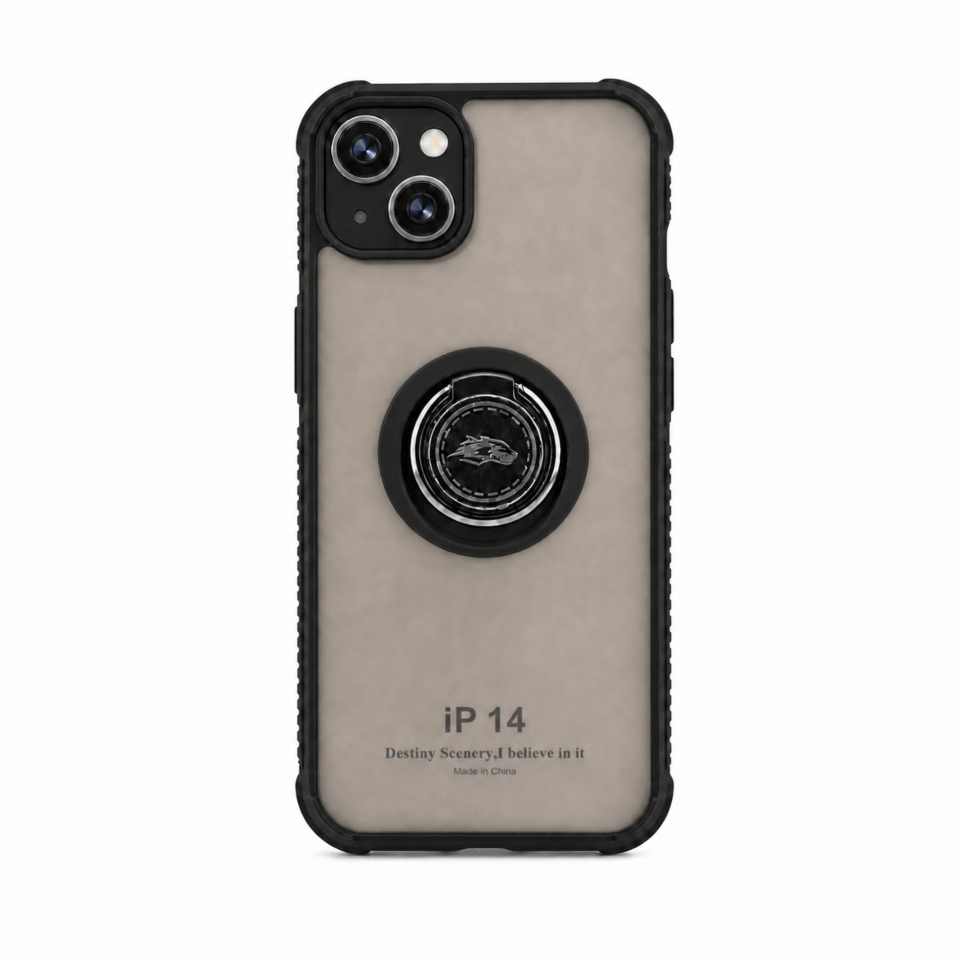 Husa protectie Apple iPhone 14, Metal Bracket, antisoc, inel sustinere, prindere magnetica, margini negre 1