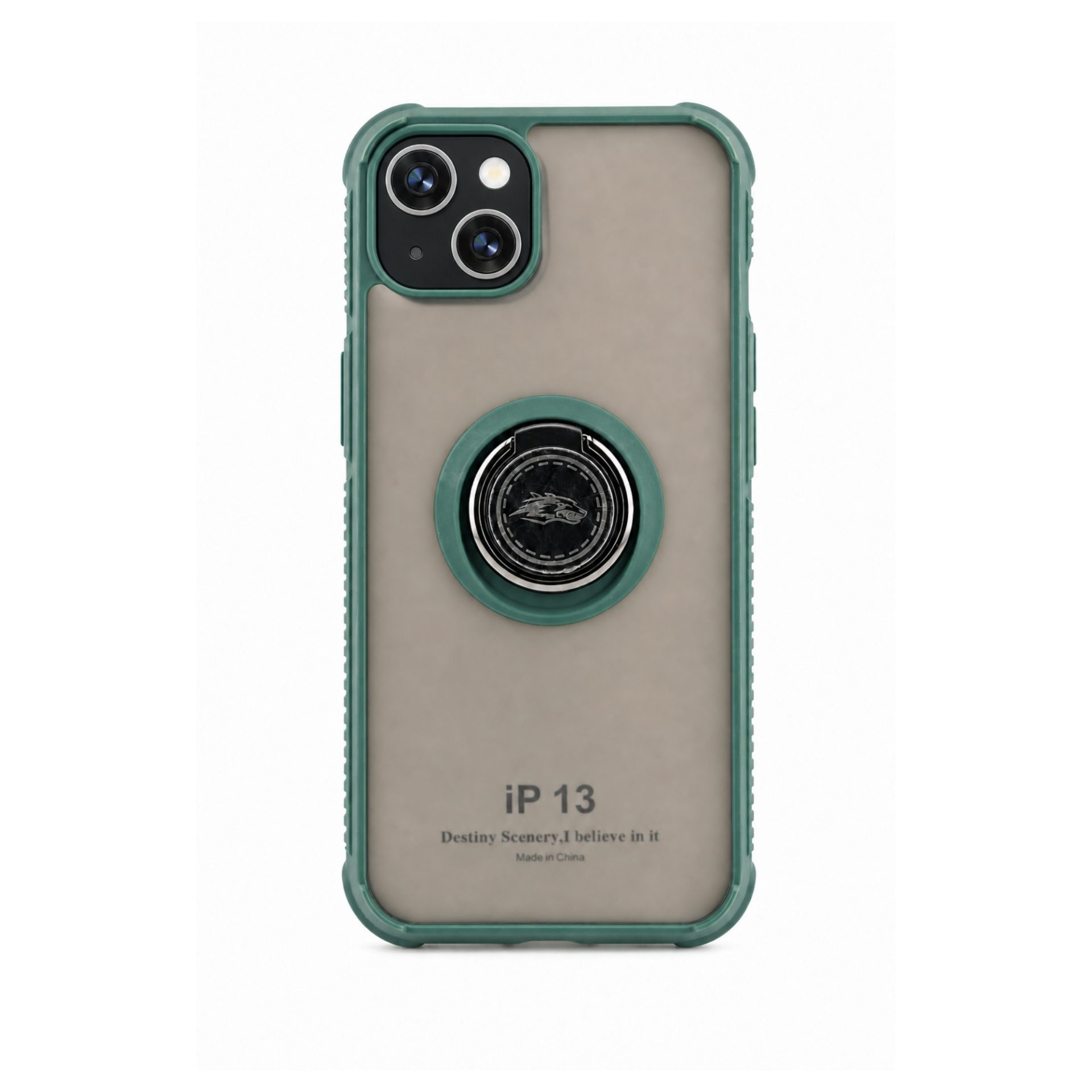 Husa protectie Apple iPhone 13 , Metal Bracket, antisoc, inel sustinere, prindere magnetica, margini verzi 1