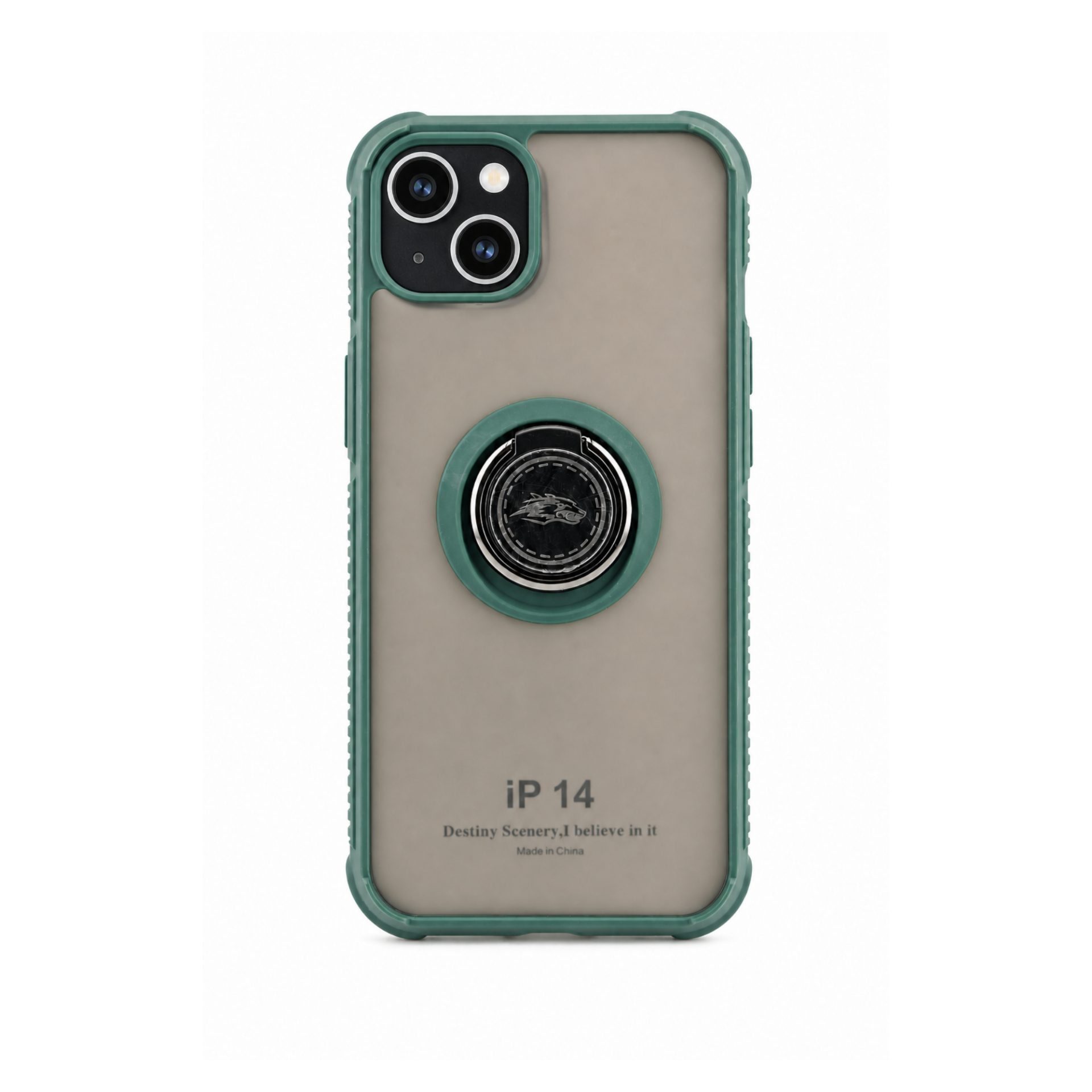 Husa protectie Apple iPhone 14 Metal Bracket, antisoc, inel sustinere, prindere magnetica, margini verzi 1
