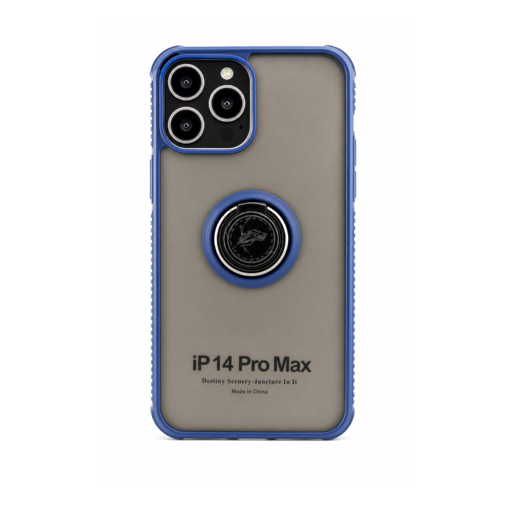 Husa protectie Apple iPhone 14 Pro Max, Metal Bracket, antisoc, inel sustinere, prindere magnetica, margini albastre