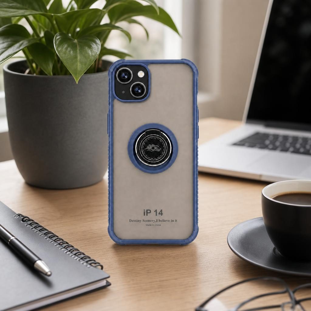 Husă iPhone 14 albastru Flippy cu inel magnetic complet
