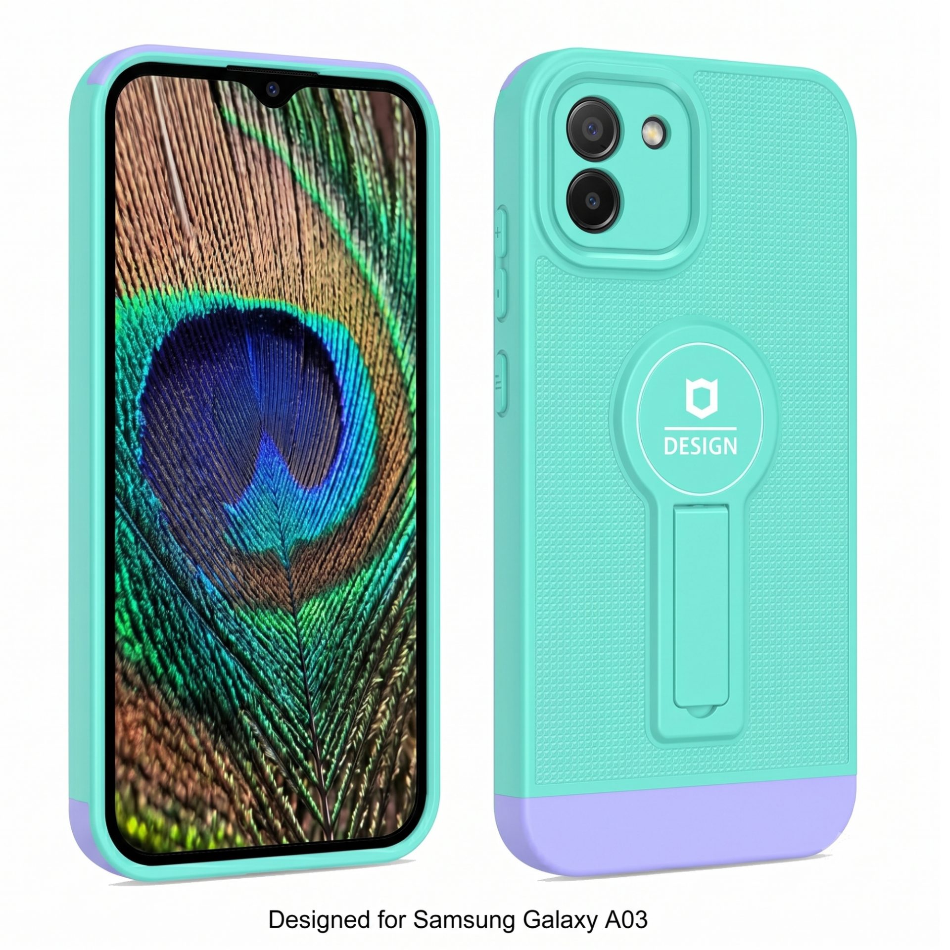 Husa Armor Design cu Stand pentru Samsung Galaxy A03, Blue/Mov, Suport Auto Magnetic, Wireless Charge, Protectie Antisoc, Flippy