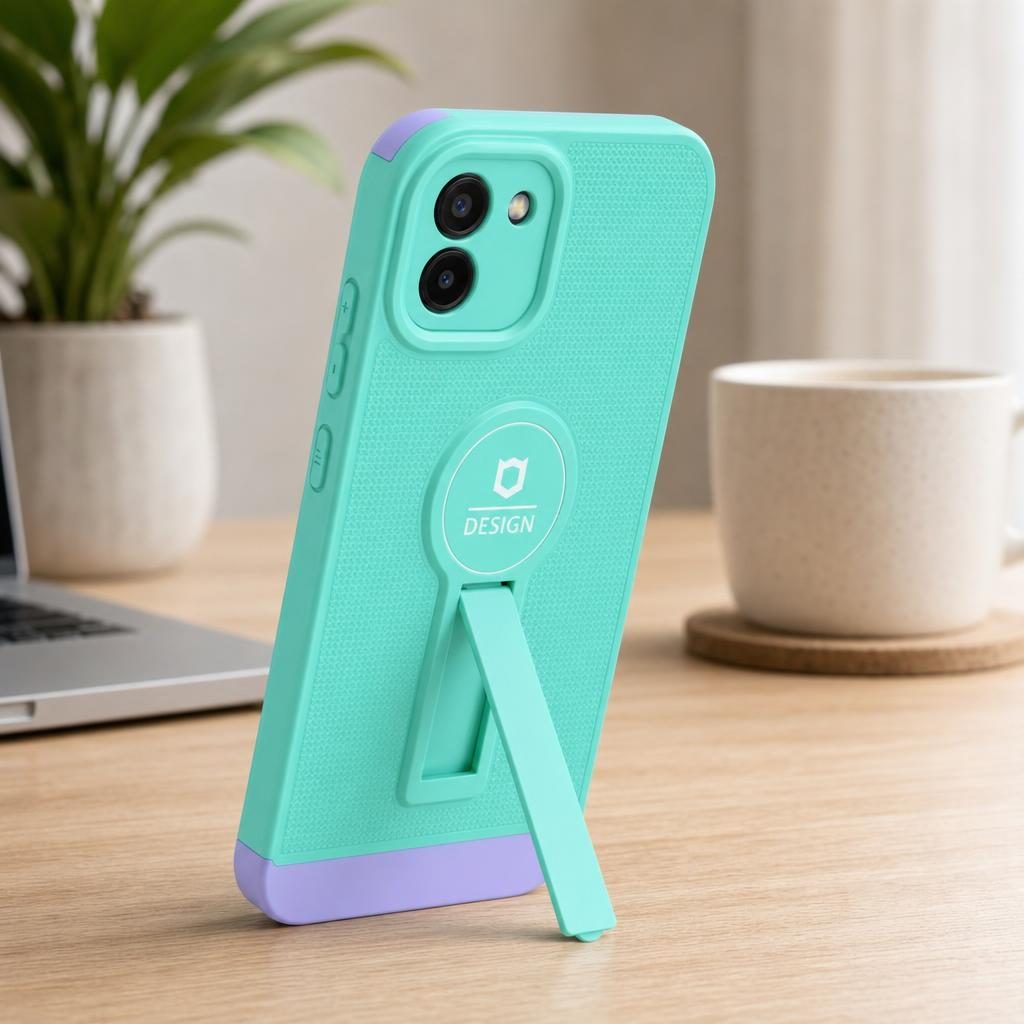 Husa Armor Design cu Stand pentru Samsung Galaxy A03, Blue/Mov, Suport Auto Magnetic, Wireless Charge, Protectie Antisoc, Flippy