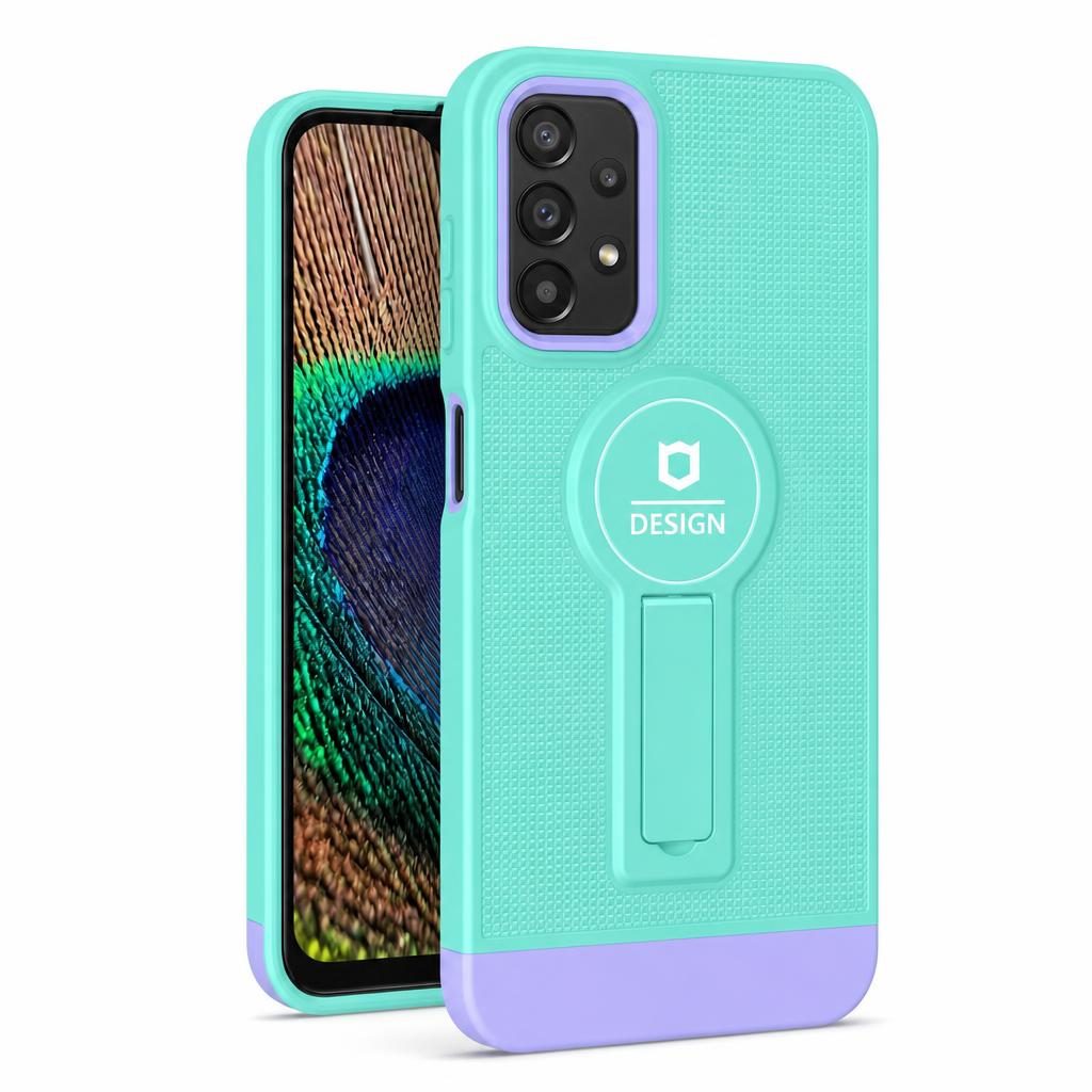 Husa Samsung Galaxy A13 4G, Armor Design, functie stand, insertie metalica pentru suport auto magnetic, turcoaz/mov