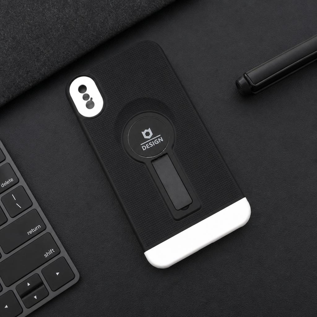 Husa Armor Design cu Stand pentru Apple iPhone X/XS Max, Negru/Alb, Suport Auto Magnetic, Wireless Charge, Protectie Antisoc, Flippy