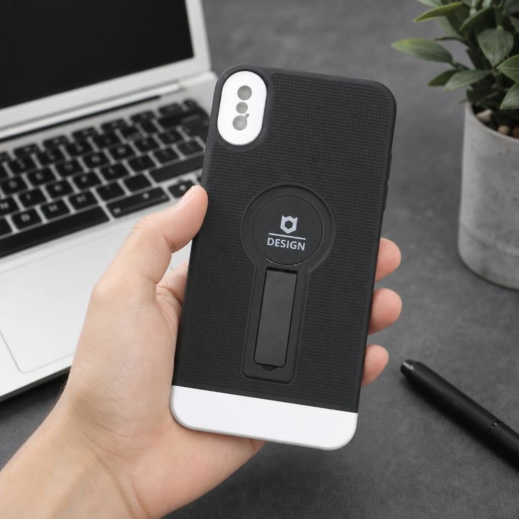 Husa Armor Design cu Stand pentru Apple iPhone X/XS Max, Negru/Alb, Suport Auto Magnetic, Wireless Charge, Protectie Antisoc, Flippy