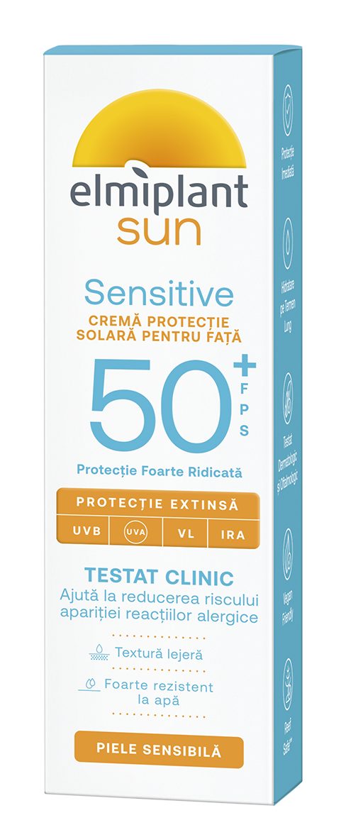 Crema de Fata Pentru Protectie Solara Elmiplant Sun SPF 50+ pentru Ten Sensibil
