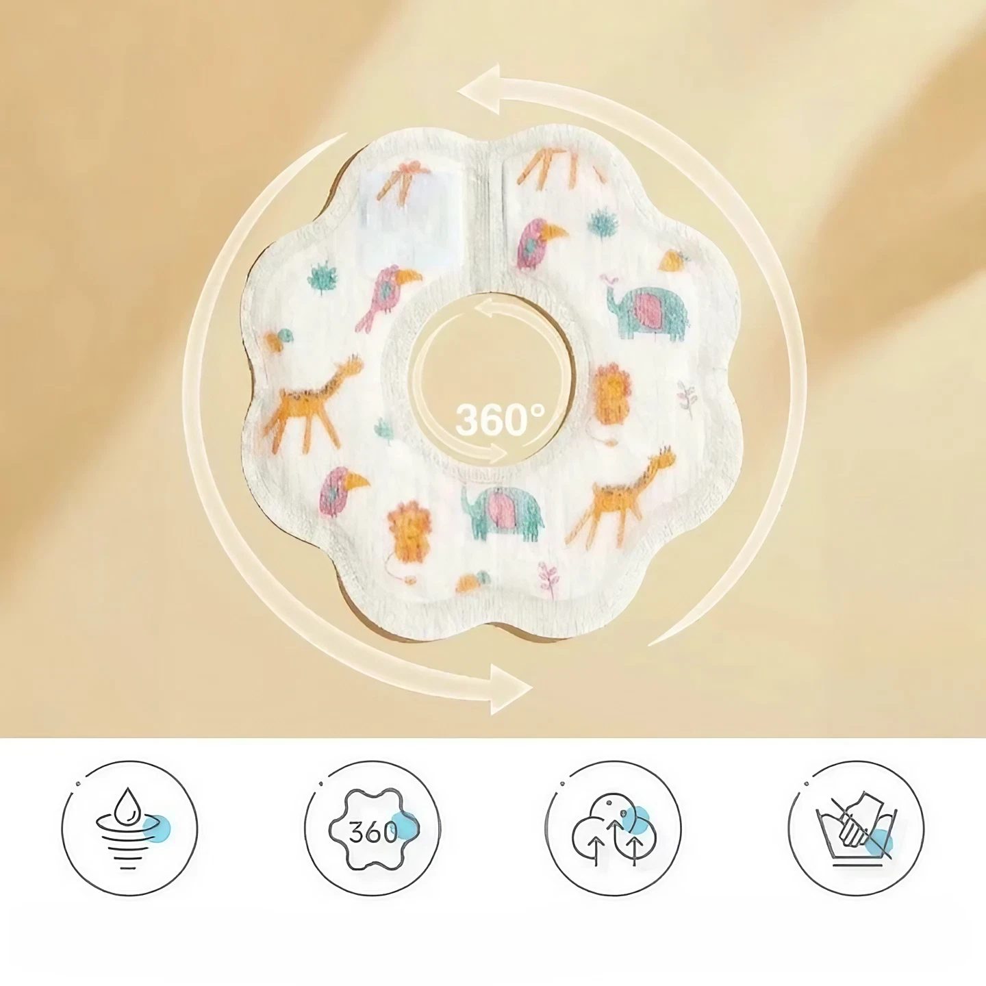 Set 10 Bavete de Unica Folosinta, Flippy, Model Animalute, pentru Bebelusi, Alb Gri