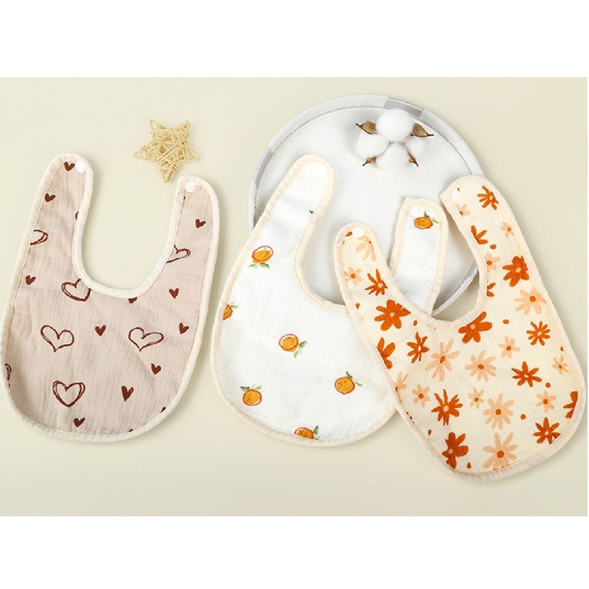 Baveta in Forma de U, TOPinStock, din Bumbac, pentru Copii 0-12 Luni, Rezistenta la Apa, cu Capse, Model 21x30 cm - Imagine