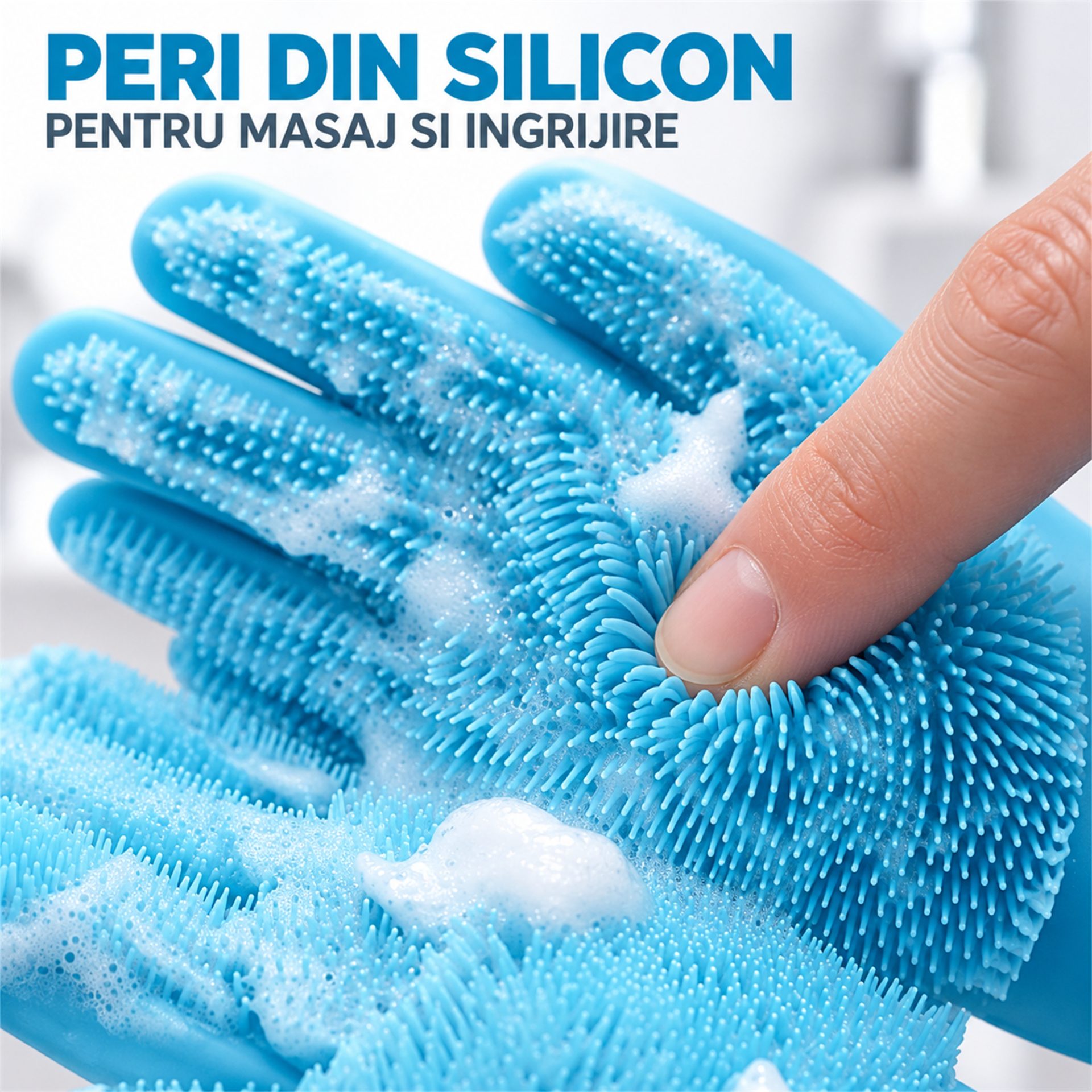 Set 2 Manusi pentru Ingrijirea Animalelor, Flippy, Periaj, Masaj si Baie, Peri din Silicon, pentru Caini si Pisici, Albastru