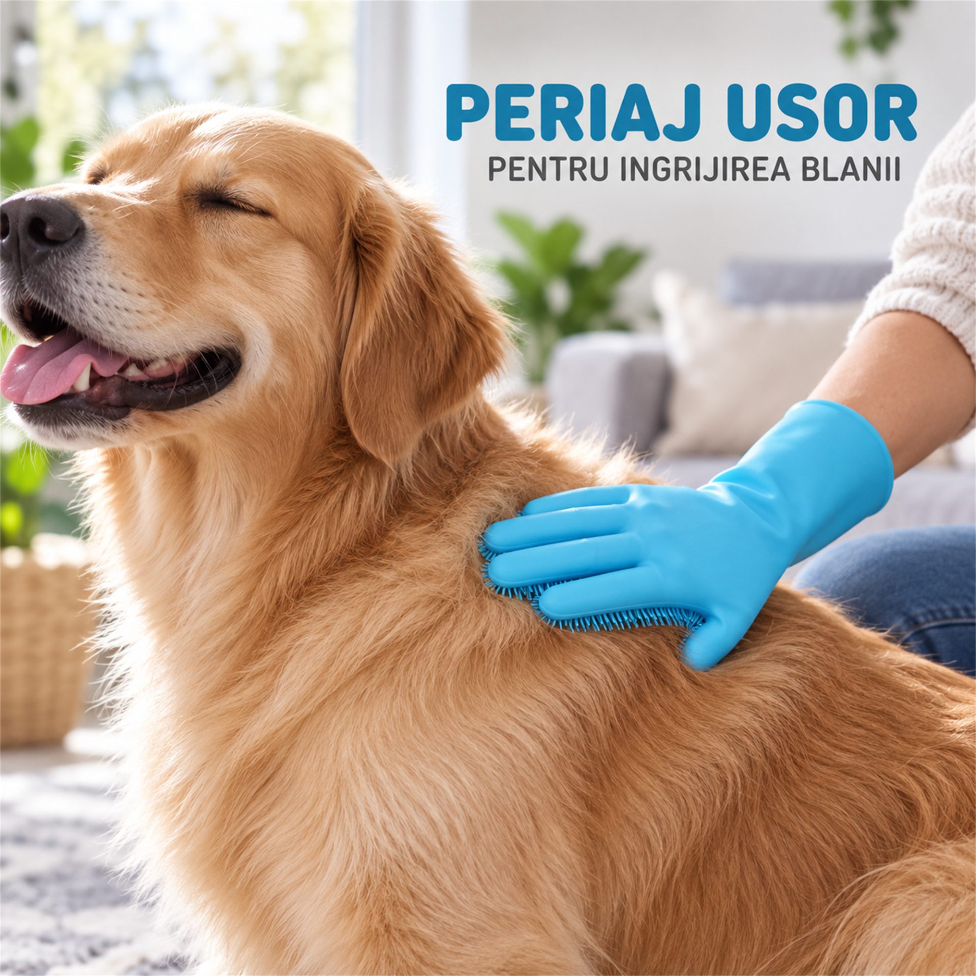 Set 2 Manusi pentru Ingrijirea Animalelor, Flippy, Periaj, Masaj si Baie, Peri din Silicon, pentru Caini si Pisici, Albastru