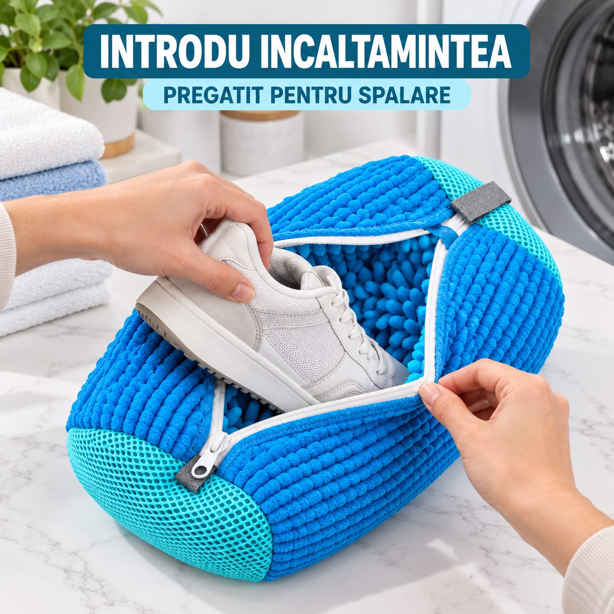 Detaliu fermoar sac de spălat Flippy