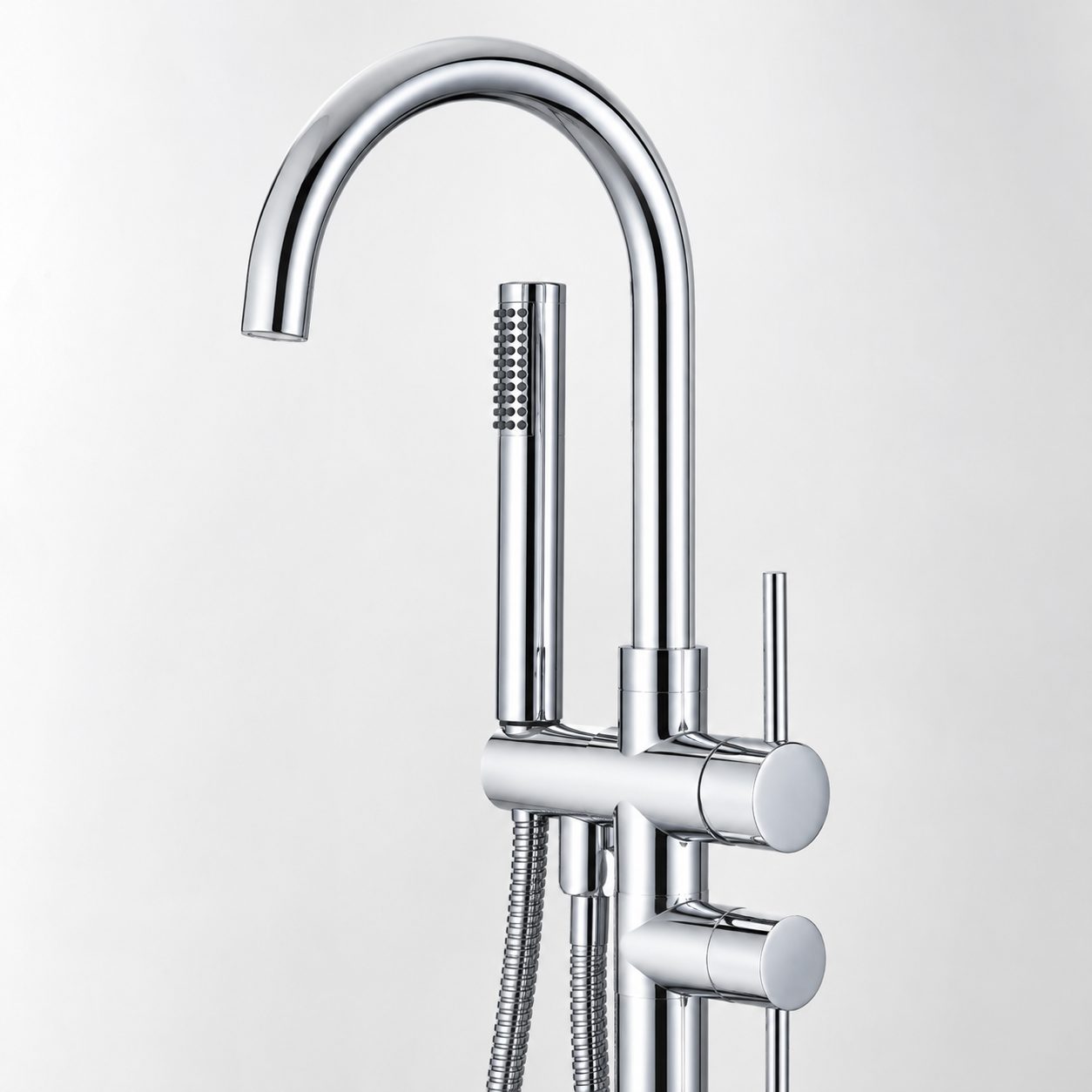 Baterie de Podea cu Cadru Rotund, Flippy, CF2032, Alama Sanitara, Pipa 18 cm, Inaltime 115 cm, Para de Dus, Crom