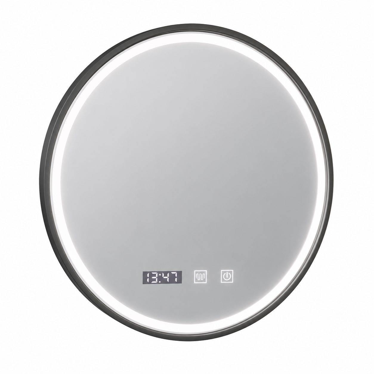 Oglinda LED Touch NOVARA Sistem Dezaburire, Ceas si Temperatura 90 cm Rama Negru Brushed