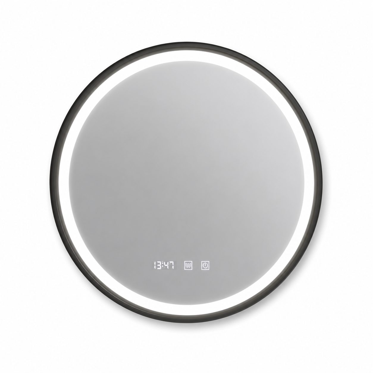 Oglinda LED Touch NOVARA Sistem Dezaburire, Ceas si Temperatura 60 cm Rama Negru Brushed