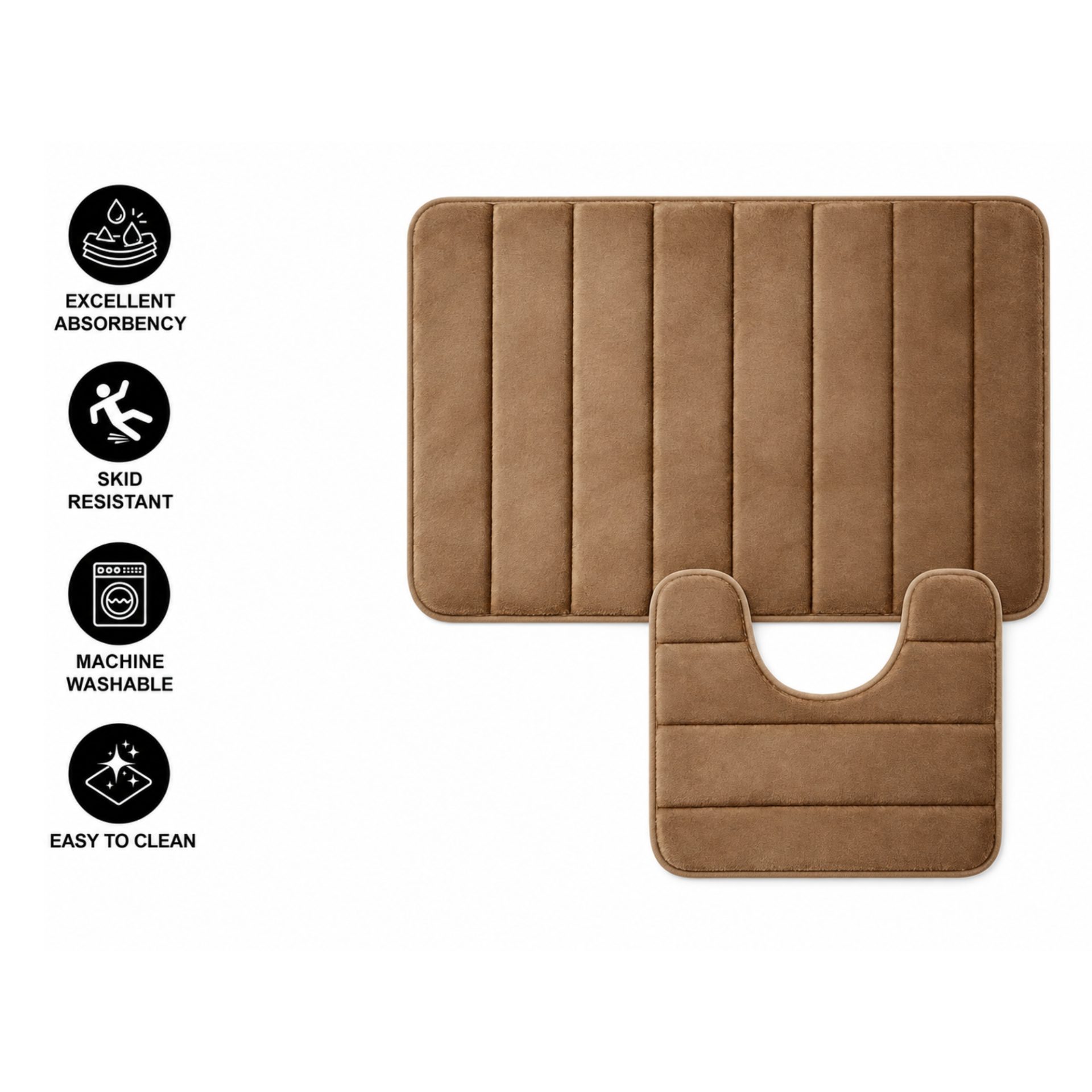 Covorase de Baie, 80x50 cm / 50x40 cm, Maro, Antiderapant, Absorbant, Set 2 bucati
