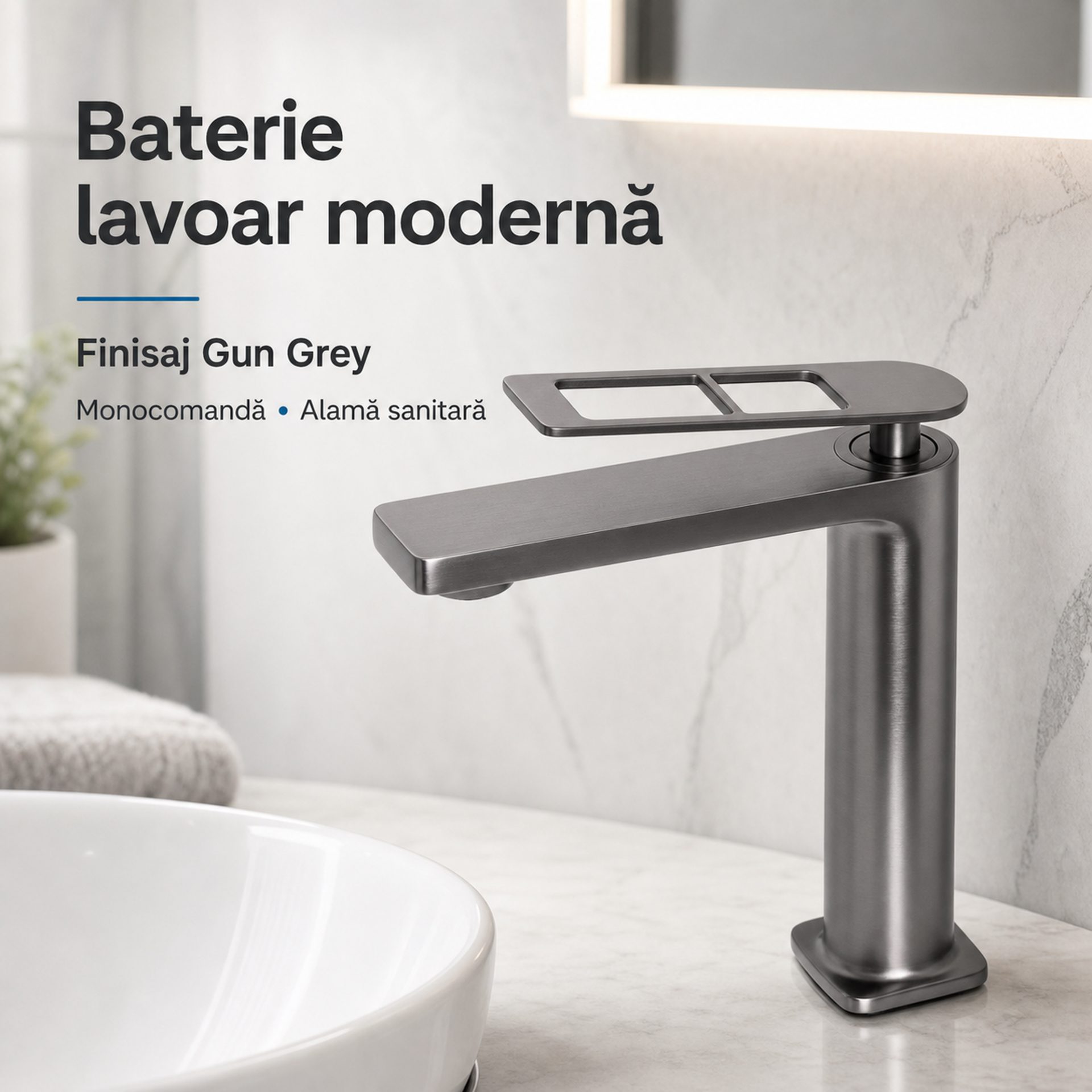 Baterie Lavoar Monocomanda Cartus Ceramic Alama Sanitara Gri Satin Racorduri si Kit Fixare Incluse 9707N 2