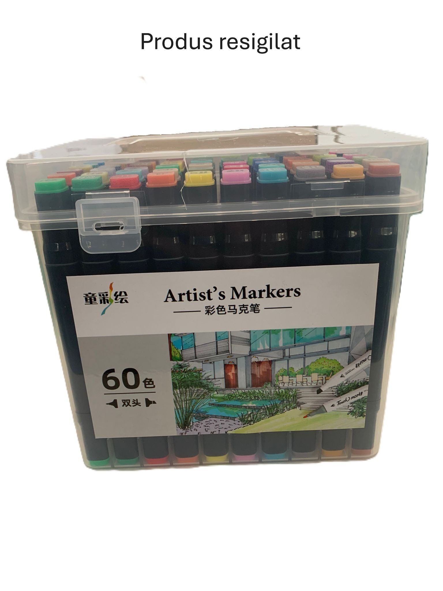 RESIGILAT - Set Cutie 60 Markere, Flippy, cu Alcool, Artist Markers, Cutie Plastic cu Maner, Multicolor