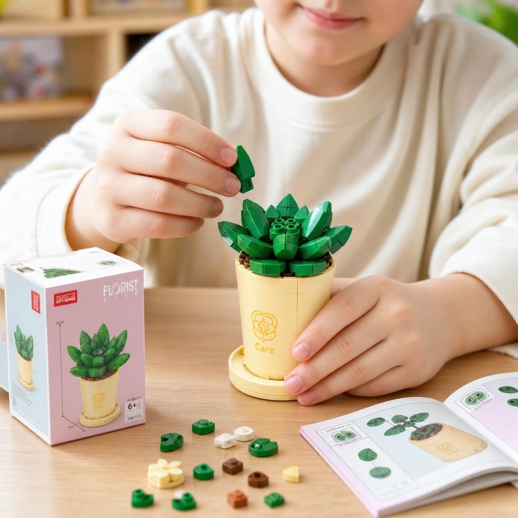 Set 12 Flori de Construit in Ghiveci, , Model 2, Blocuri de Asamblare, Joc Educativ Creativ, Decor Floral, Compatibil Brick, Cadou pentru Copii 6+ Ani, Multicolor 3