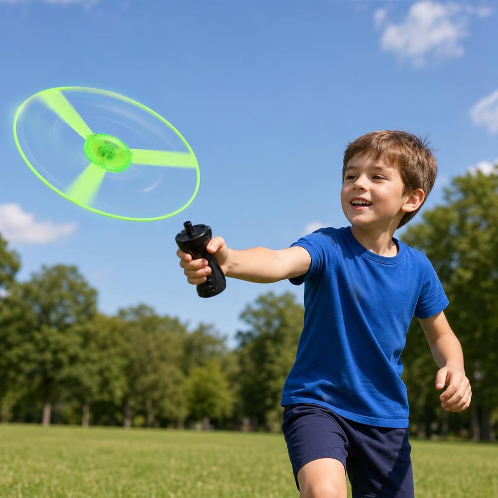 Jucarie Disc Zburator, Distractiv pentru Copii, , Aruncator Manual din Plastic, cu Lumini, Verde 5