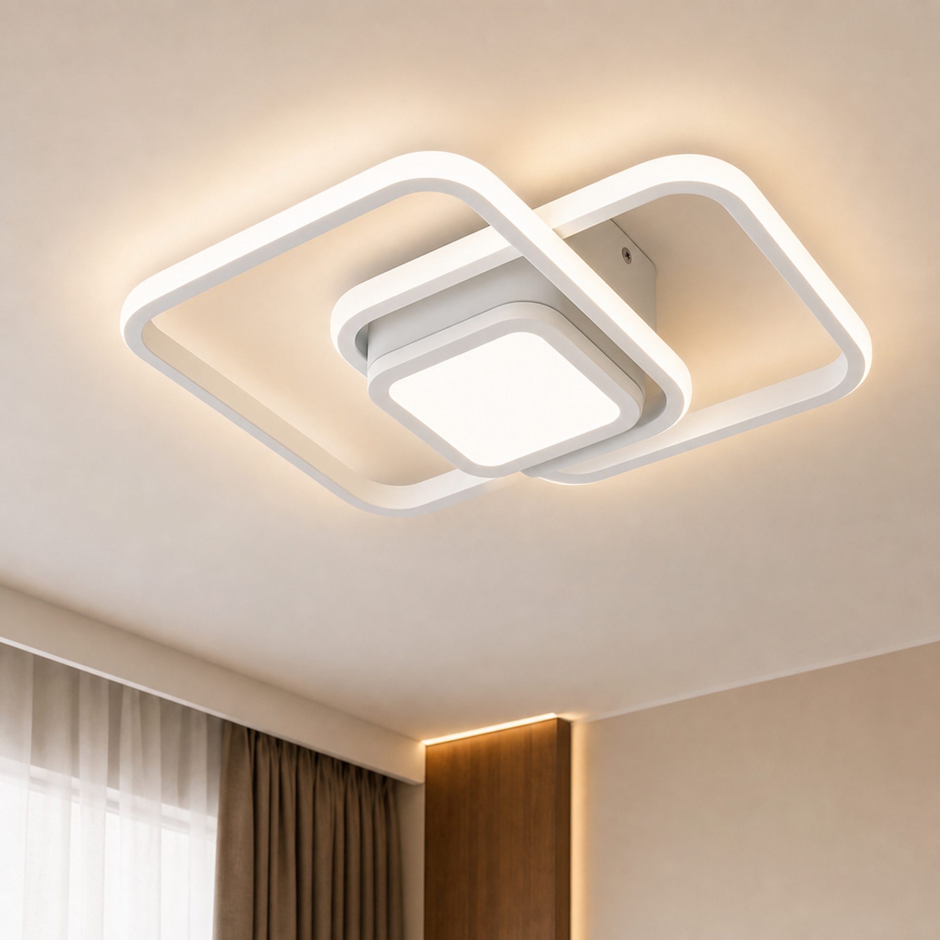 Lustra LED Moderna DUOFORM, , 21W, Design Geometric cu 3 Patrate, Lumina Calda/Neutra/Rece, Alb