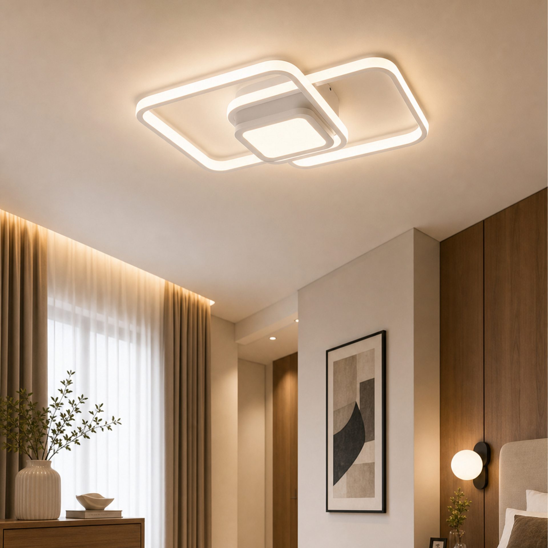 Lustra LED Moderna DUOFORM, , 21W, Design Geometric cu 3 Patrate, Lumina Calda/Neutra/Rece, Alb 3