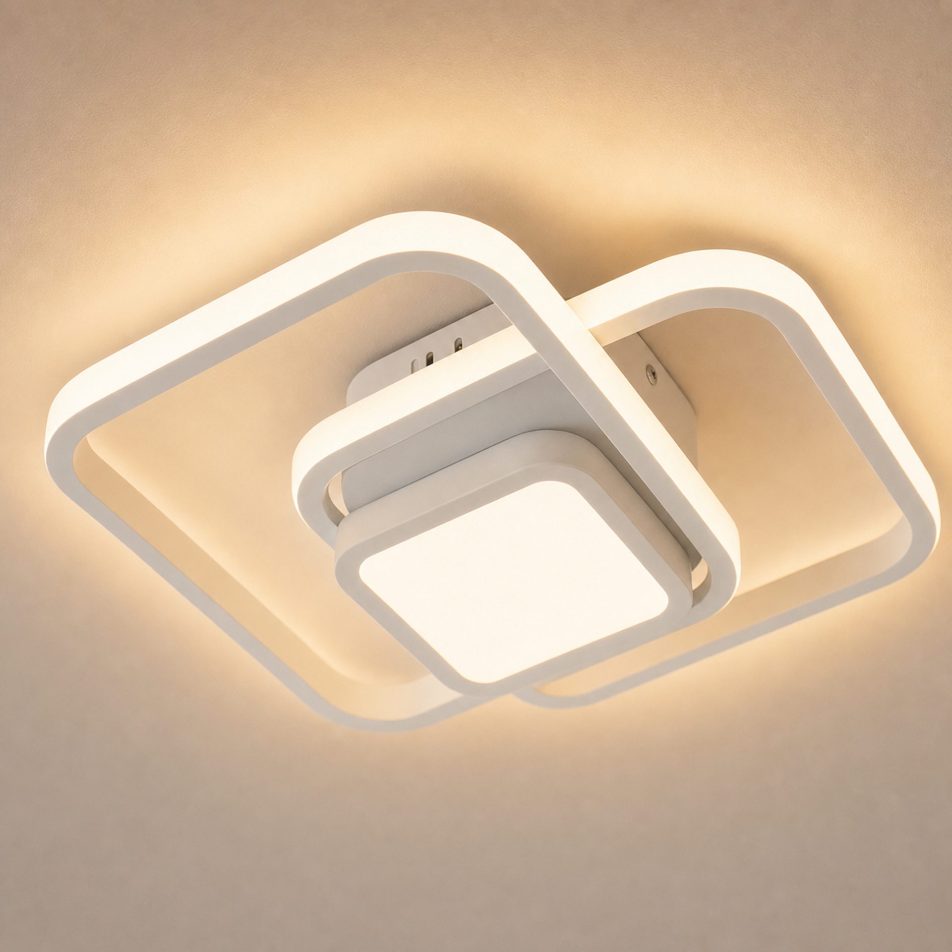 Lustra LED Moderna DUOFORM, , 21W, Design Geometric cu 3 Patrate, Lumina Calda/Neutra/Rece, Alb 2