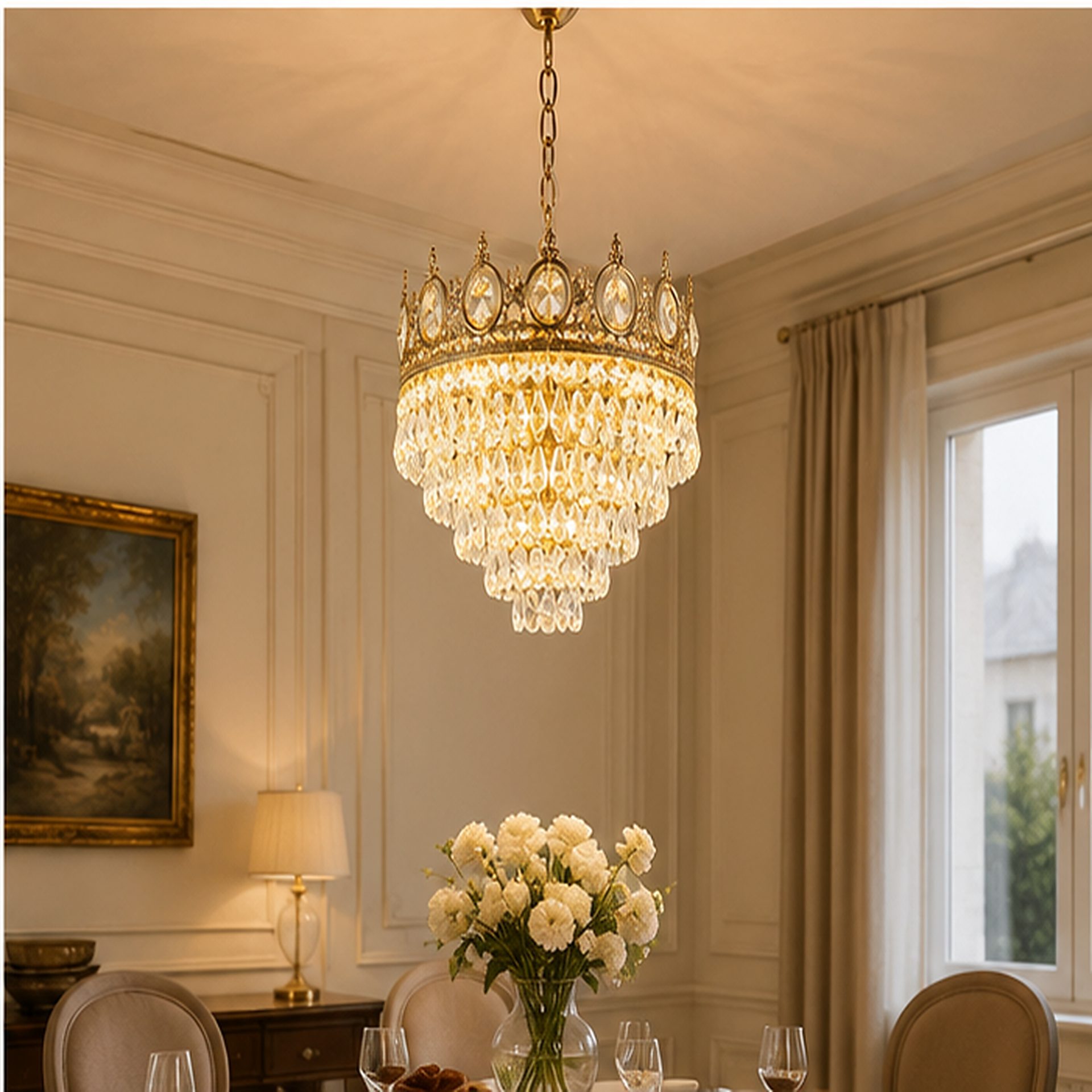 Candelabru Cristal REGALITE Petito, 8XE14, Diametru 45cm, Auriu Lucios, Inaltime Reglabila 2