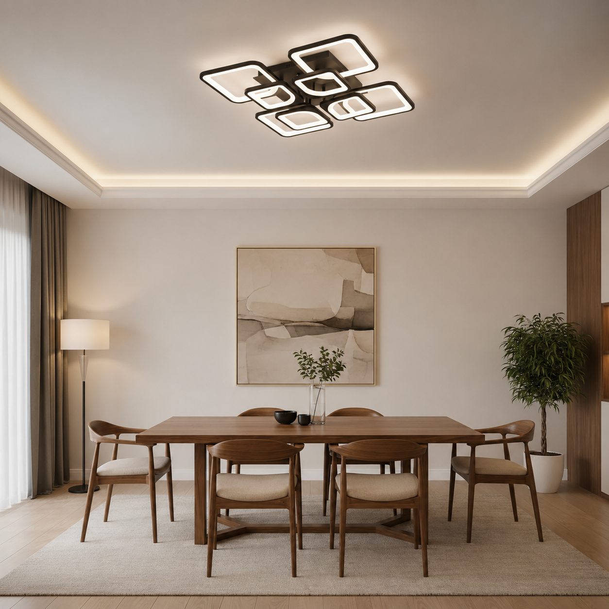 Lustra LED ZOE, , 8 Patrate, 138W, Telecomanda Inclusa, Lumina Calda/Neutra/Rece, Dimabila, Negru 2