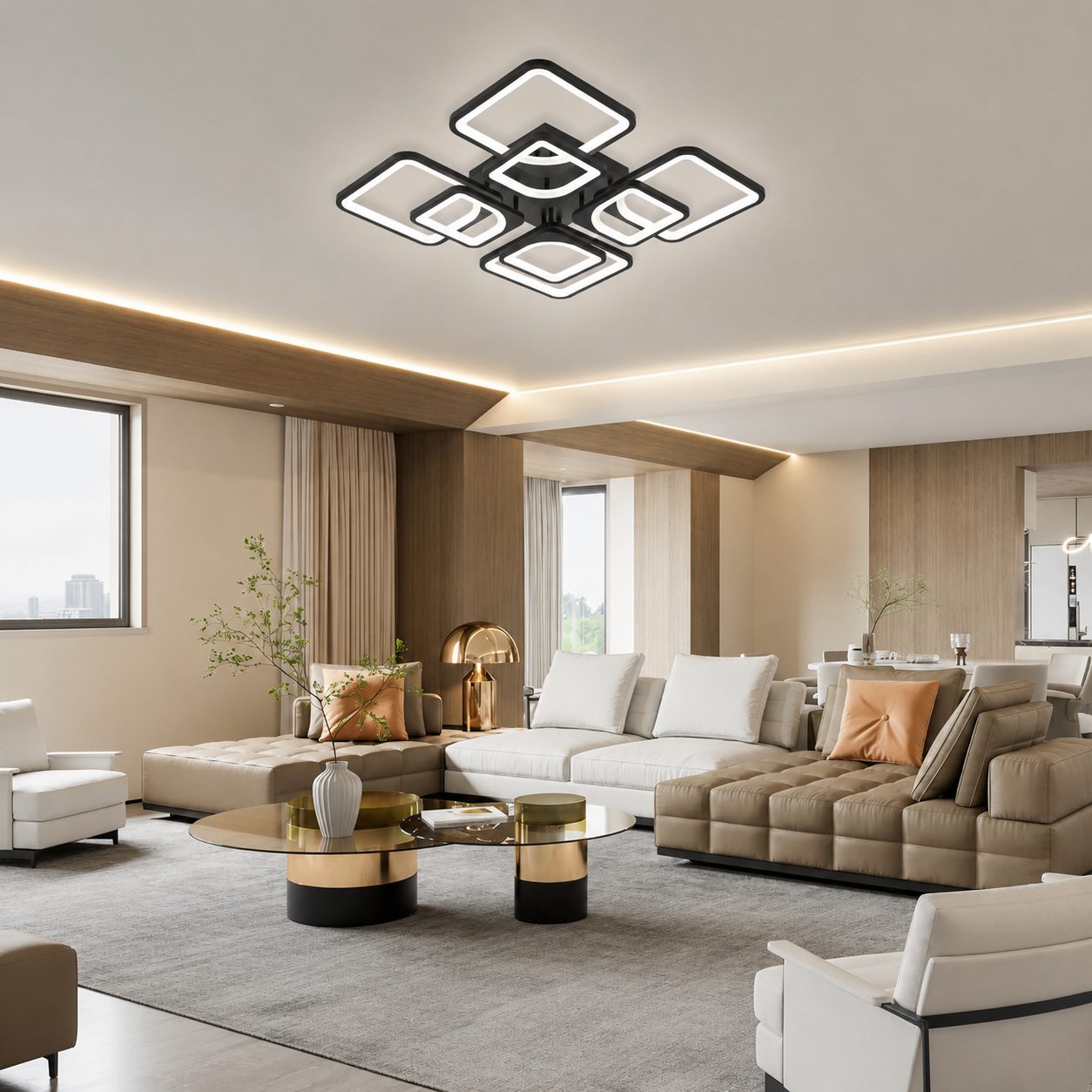 Lustra LED ZOE, , 8 Patrate, 138W, Telecomanda Inclusa, Lumina Calda/Neutra/Rece, Dimabila, Negru 5