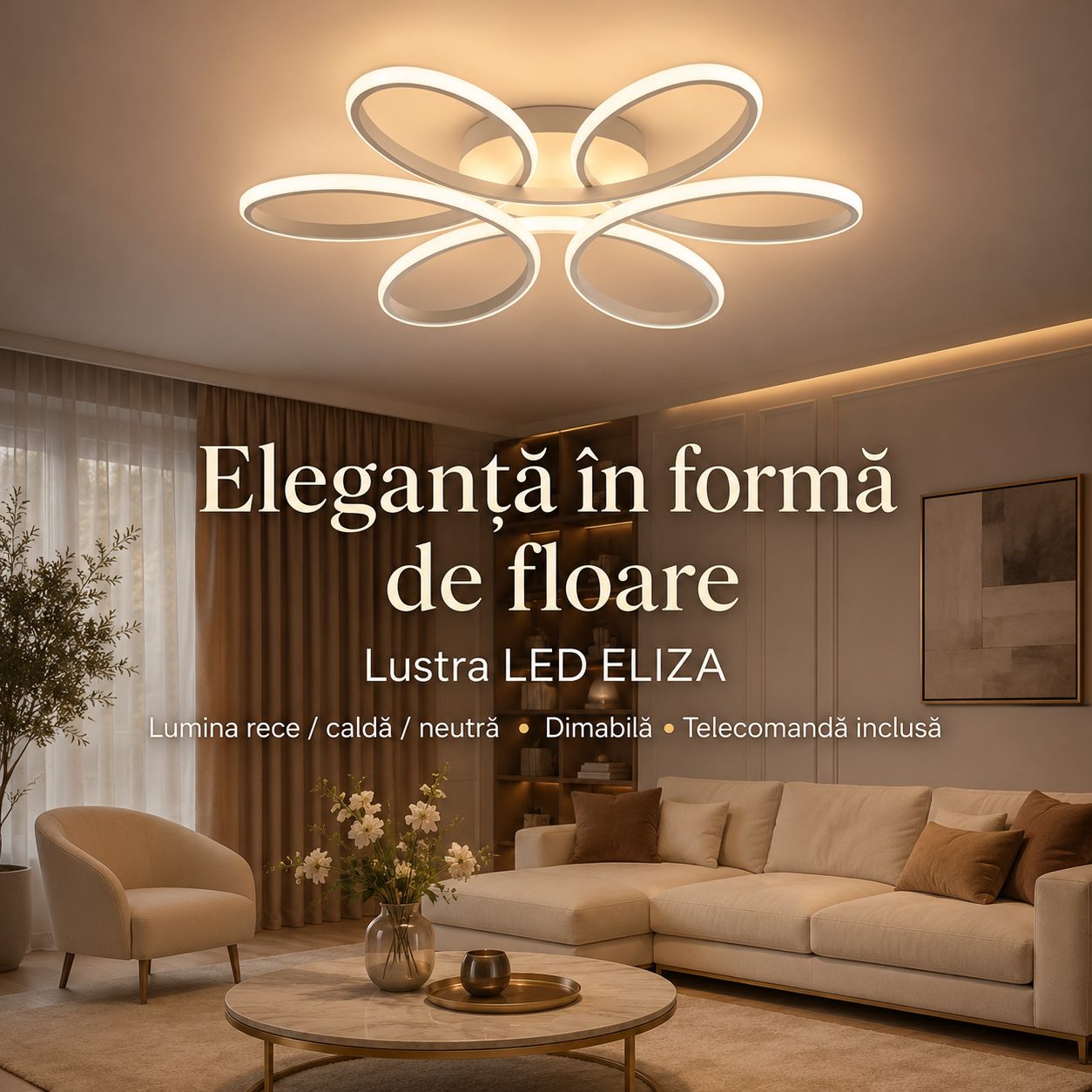 Lustra LED cu telecomanda ELIZA, 63W, lumina Rece/Calda/Neutra, Dimabila, Alb 4
