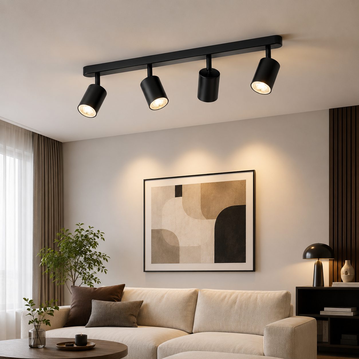 Lustra Clasica Moderna Joom, , Proiector Liniar cu 4 Spoturi Orientabile, Soclu GU10, Metal Negru Mat, 54 cm, Becuri Neincluse 3