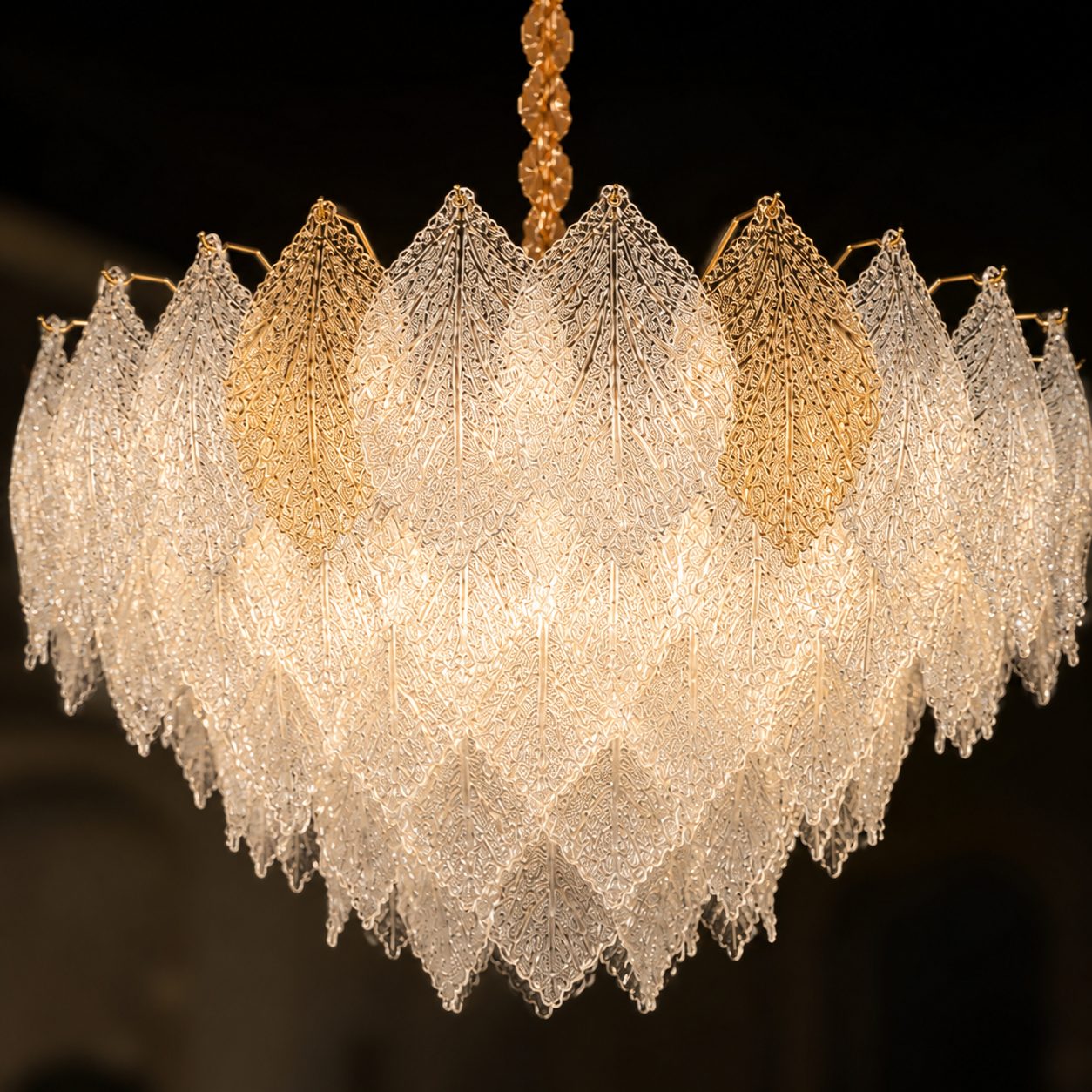 Candelabru Cristal Lace Regalis, , 21xE14, Diametru 80 cm, Inaltime 49 cm, Inaltime Reglabila, Auriu Lucios 4