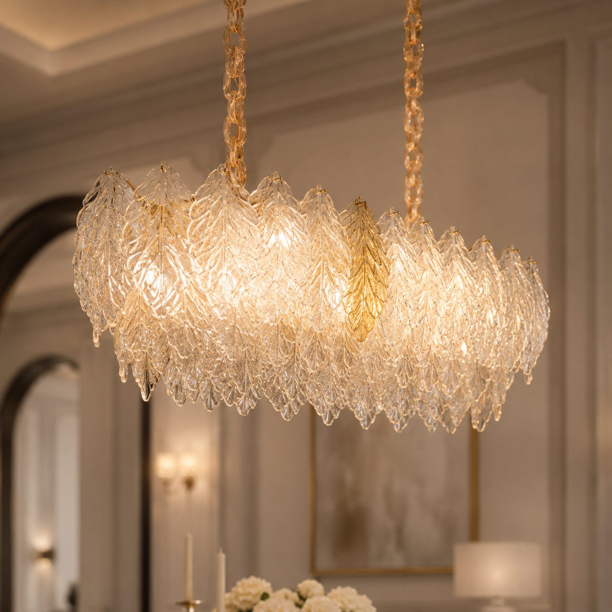 Candelabru Cristal LACE Royale 11xE14, Dimensiune 83x33 cm, Inaltime 31 cm, Auriu Lucios, Inaltime Reglabila, Design Elegant 2