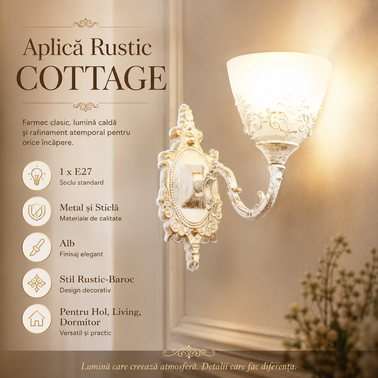 Aplica Interior, , 1 Sursa E27, Abajur din Sticla, Montaj pe Perete, Alb 4