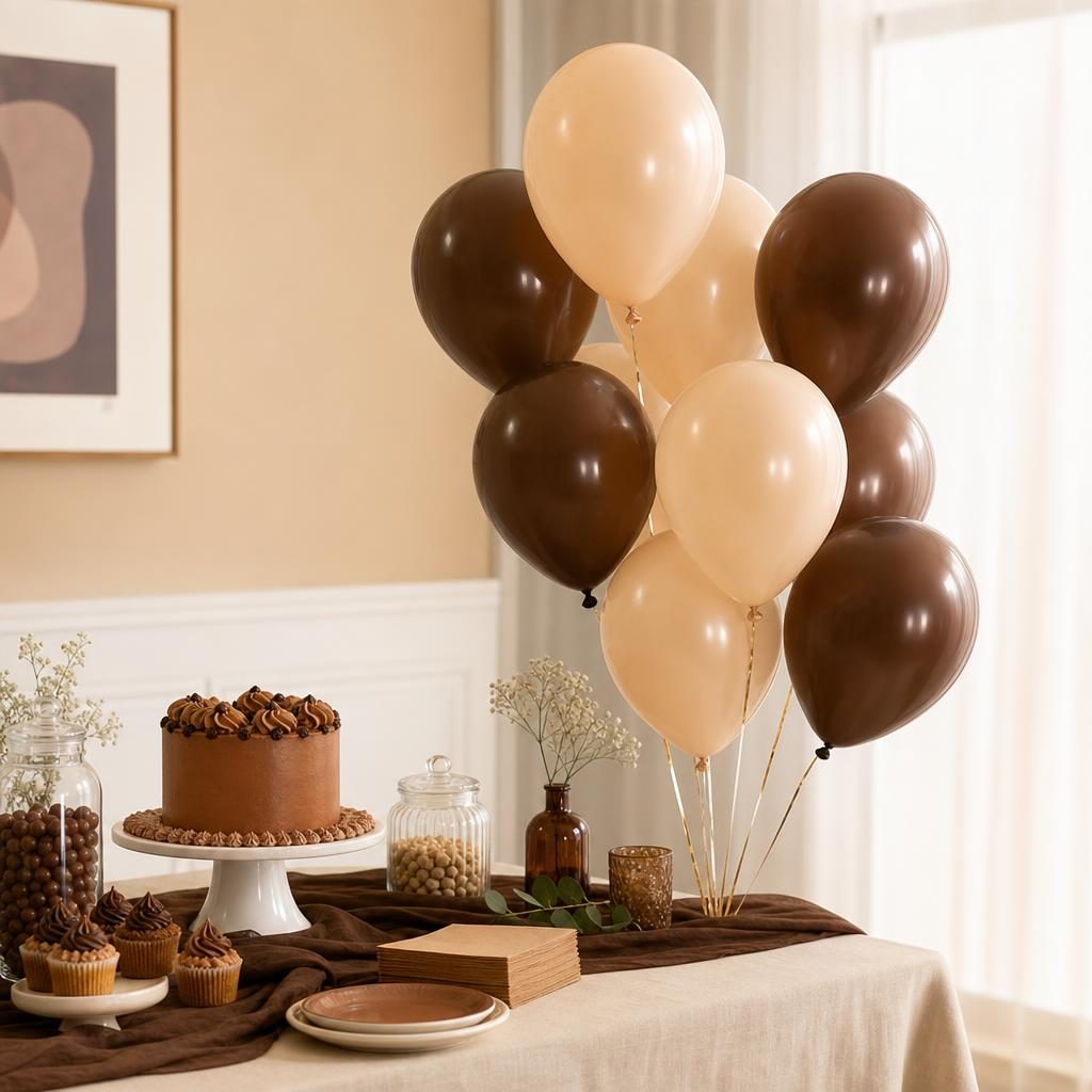 Set 10 Baloane din Latex, Flippy, Model Party, 30 cm, 5x Maro, 5x Bej, 2.8 g