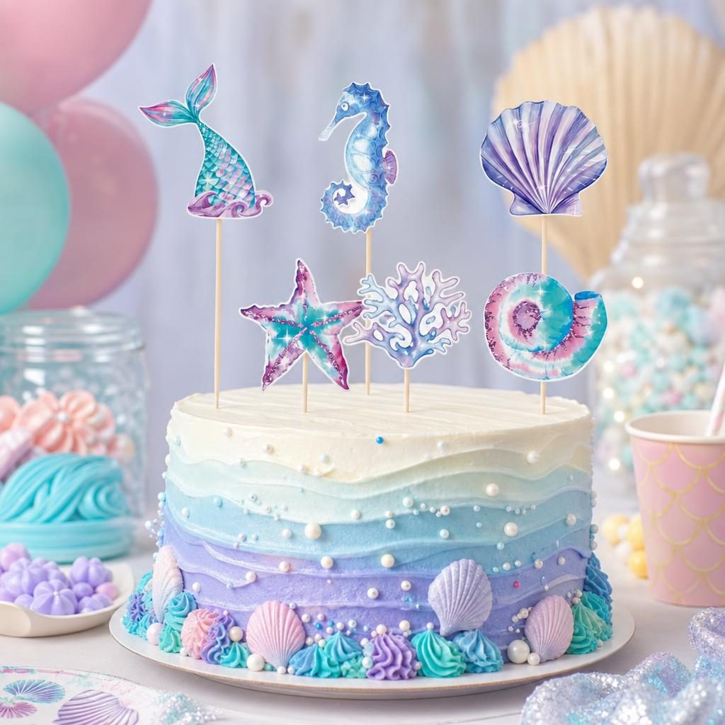 Set 6 Props-uri pentru Prajituri Sirena, Flippy, Colectia Mermaid, Multicolor