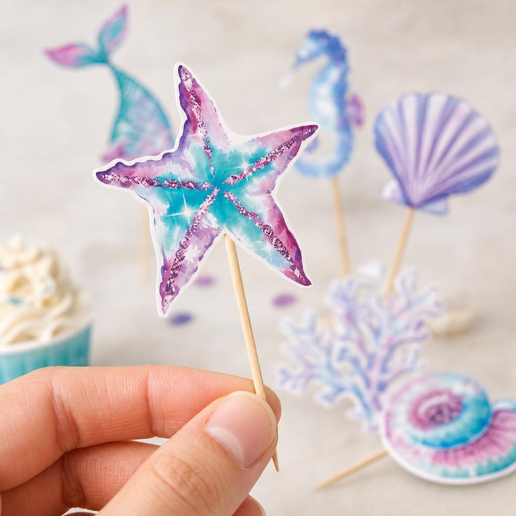 Set 6 Props-uri pentru Prajituri Sirena, Flippy, Colectia Mermaid, Multicolor