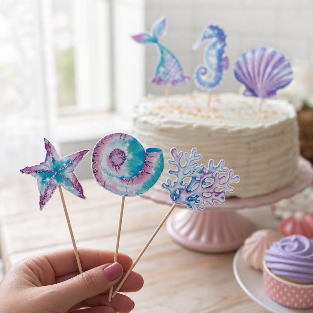 Set 6 Props-uri pentru Prajituri Sirena, Flippy, Colectia Mermaid, Multicolor