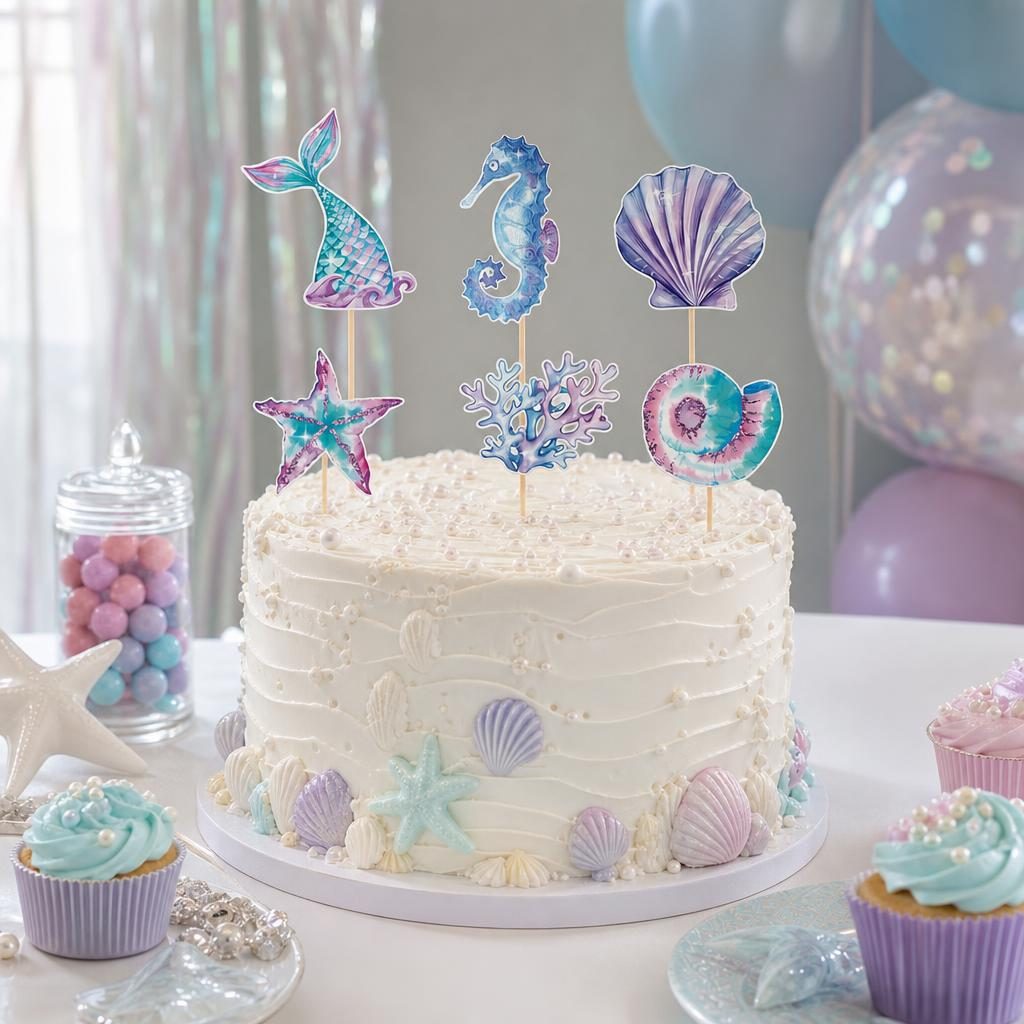 Set 6 Props-uri pentru Prajituri Sirena, Flippy, Colectia Mermaid, Multicolor