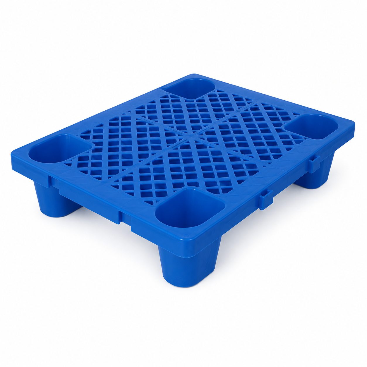 Palet de Transport, , 60 x 40 x 12 cm, 4 Picioare, din Plastic durabil, Palet pentru Stivuitor in Depozit, Rezistent la Umiditate, Grila Ingrosata, Albastru