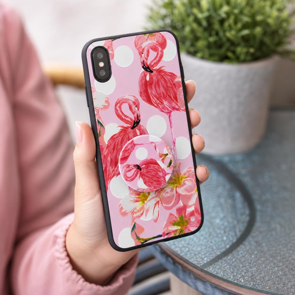 Detaliu husă iPhone XS Max model Flamingo
